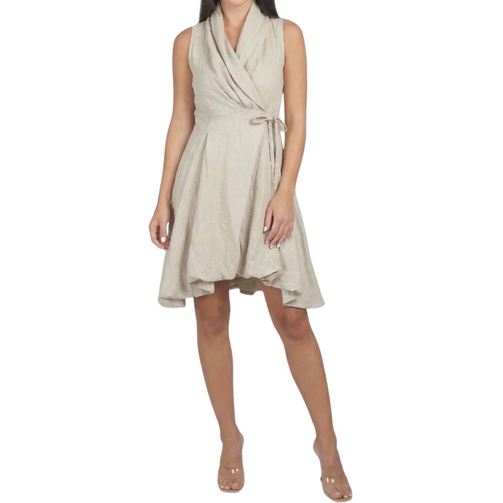 Marina St Barth Vestito Kant‎ Lino Garza Linen Sleeveless Wrap Dress Small Taupe